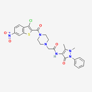 molecular formula C26H25ClN6O5S B4832665 2-{4-[(3-chloro-6-nitro-1-benzothien-2-yl)carbonyl]-1-piperazinyl}-N-(1,5-dimethyl-3-oxo-2-phenyl-2,3-dihydro-1H-pyrazol-4-yl)acetamide 