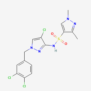 molecular formula C15H14Cl3N5O2S B4832689 N-[4-chloro-1-(3,4-dichlorobenzyl)-1H-pyrazol-3-yl]-1,3-dimethyl-1H-pyrazole-4-sulfonamide 