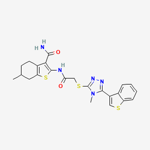 molecular formula C23H23N5O2S3 B4832823 2-[({[5-(1-benzothien-3-yl)-4-methyl-4H-1,2,4-triazol-3-yl]thio}acetyl)amino]-6-methyl-4,5,6,7-tetrahydro-1-benzothiophene-3-carboxamide 