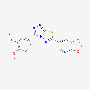 molecular formula C18H14N4O4S B483304 6-(1,3-Benzodioxol-5-yl)-3-(3,4-dimethoxyphenyl)[1,2,4]triazolo[3,4-b][1,3,4]thiadiazole CAS No. 878430-71-8