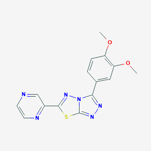 molecular formula C15H12N6O2S B483310 3-(3,4-Dimethoxyphenyl)-6-(2-pyrazinyl)[1,2,4]triazolo[3,4-b][1,3,4]thiadiazole CAS No. 878430-92-3