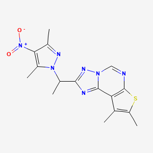 molecular formula C16H17N7O2S B4833151 2-[1-(3,5-dimethyl-4-nitro-1H-pyrazol-1-yl)ethyl]-8,9-dimethylthieno[3,2-e][1,2,4]triazolo[1,5-c]pyrimidine 
