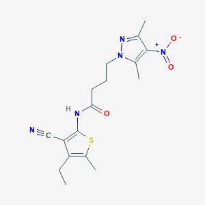 molecular formula C17H21N5O3S B4833166 N-(3-cyano-4-ethyl-5-methyl-2-thienyl)-4-(3,5-dimethyl-4-nitro-1H-pyrazol-1-yl)butanamide 