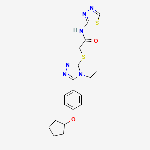 molecular formula C19H22N6O2S2 B4833200 2-({5-[4-(cyclopentyloxy)phenyl]-4-ethyl-4H-1,2,4-triazol-3-yl}thio)-N-1,3,4-thiadiazol-2-ylacetamide 