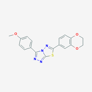 molecular formula C18H14N4O3S B483327 6-(2,3-Dihydro-1,4-benzodioxin-6-yl)-3-(4-methoxyphenyl)[1,2,4]triazolo[3,4-b][1,3,4]thiadiazole CAS No. 878429-78-8