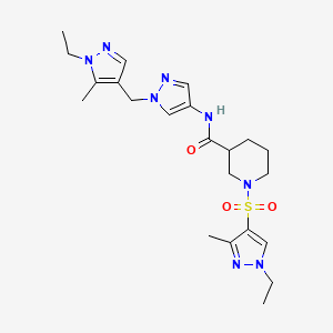 molecular formula C22H32N8O3S B4833280 N-{1-[(1-ethyl-5-methyl-1H-pyrazol-4-yl)methyl]-1H-pyrazol-4-yl}-1-[(1-ethyl-3-methyl-1H-pyrazol-4-yl)sulfonyl]-3-piperidinecarboxamide 