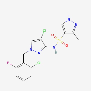 molecular formula C15H14Cl2FN5O2S B4833288 N-[4-chloro-1-(2-chloro-6-fluorobenzyl)-1H-pyrazol-3-yl]-1,3-dimethyl-1H-pyrazole-4-sulfonamide 