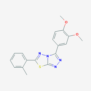 molecular formula C18H16N4O2S B483330 3-(3,4-Dimethoxyphenyl)-6-(2-methylphenyl)[1,2,4]triazolo[3,4-b][1,3,4]thiadiazole CAS No. 585559-47-3