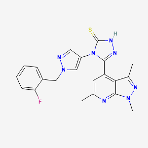 molecular formula C21H19FN8S B4833323 4-[1-(2-fluorobenzyl)-1H-pyrazol-4-yl]-5-(1,3,6-trimethyl-1H-pyrazolo[3,4-b]pyridin-4-yl)-4H-1,2,4-triazole-3-thiol 