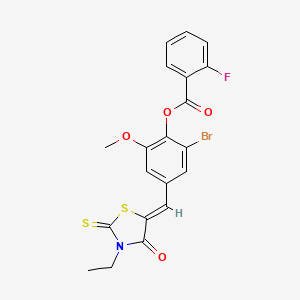 2-bromo-4-[(3-ethyl-4-oxo-2-thioxo-1,3-thiazolidin-5-ylidene)methyl]-6-methoxyphenyl 2-fluorobenzoate