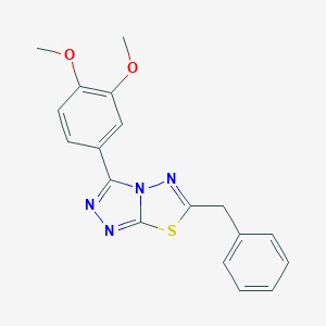 molecular formula C18H16N4O2S B483349 6-Benzyl-3-(3,4-dimethoxyphenyl)[1,2,4]triazolo[3,4-b][1,3,4]thiadiazole CAS No. 878430-06-9