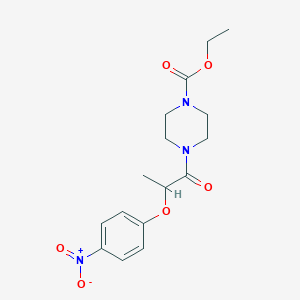 molecular formula C16H21N3O6 B4833499 ethyl 4-[2-(4-nitrophenoxy)propanoyl]-1-piperazinecarboxylate 