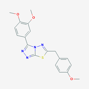 molecular formula C19H18N4O3S B483351 3-(3,4-Dimethoxyphenyl)-6-(4-methoxybenzyl)[1,2,4]triazolo[3,4-b][1,3,4]thiadiazole CAS No. 878430-14-9