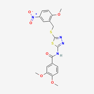 molecular formula C19H18N4O6S2 B4833522 3,4-dimethoxy-N-{5-[(2-methoxy-5-nitrobenzyl)thio]-1,3,4-thiadiazol-2-yl}benzamide 