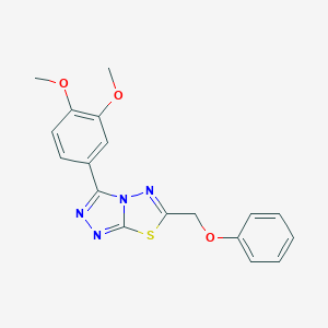 molecular formula C18H16N4O3S B483356 3-(3,4-Dimethoxyphenyl)-6-(phenoxymethyl)[1,2,4]triazolo[3,4-b][1,3,4]thiadiazole CAS No. 840512-50-7