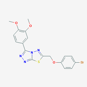 molecular formula C18H15BrN4O3S B483358 6-[(4-Bromophenoxy)methyl]-3-(3,4-dimethoxyphenyl)[1,2,4]triazolo[3,4-b][1,3,4]thiadiazole CAS No. 878430-26-3
