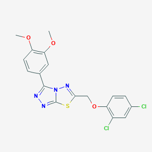molecular formula C18H14Cl2N4O3S B483360 6-[(2,4-Dichlorophenoxy)methyl]-3-(3,4-dimethoxyphenyl)[1,2,4]triazolo[3,4-b][1,3,4]thiadiazole CAS No. 575459-67-5