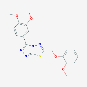 molecular formula C19H18N4O4S B483362 3-(3,4-Dimethoxyphenyl)-6-[(2-methoxyphenoxy)methyl][1,2,4]triazolo[3,4-b][1,3,4]thiadiazole CAS No. 878430-38-7