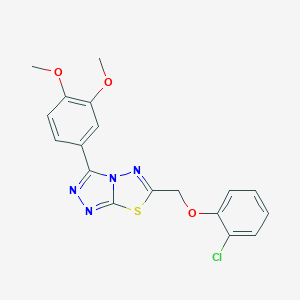 molecular formula C18H15ClN4O3S B483373 6-[(2-Chlorophenoxy)methyl]-3-(3,4-dimethoxyphenyl)[1,2,4]triazolo[3,4-b][1,3,4]thiadiazole CAS No. 878430-30-9