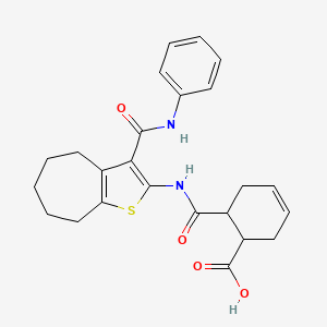 molecular formula C24H26N2O4S B4833824 6-({[3-(anilinocarbonyl)-5,6,7,8-tetrahydro-4H-cyclohepta[b]thien-2-yl]amino}carbonyl)-3-cyclohexene-1-carboxylic acid 
