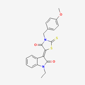 1-ethyl-3-[3-(4-methoxybenzyl)-4-oxo-2-thioxo-1,3-thiazolidin-5-ylidene]-1,3-dihydro-2H-indol-2-one