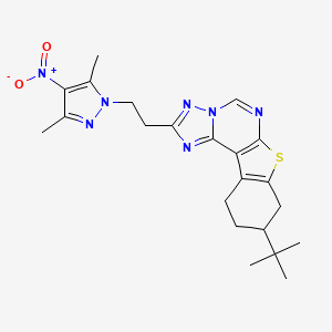 molecular formula C22H27N7O2S B4834000 9-tert-butyl-2-[2-(3,5-dimethyl-4-nitro-1H-pyrazol-1-yl)ethyl]-8,9,10,11-tetrahydro[1]benzothieno[3,2-e][1,2,4]triazolo[1,5-c]pyrimidine 