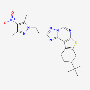 molecular formula C22H27N7O2S B4834000 9-(TERT-BUTYL)-2-[2-(3,5-DIMETHYL-4-NITRO-1H-PYRAZOL-1-YL)ETHYL]-8,9,10,11-TETRAHYDRO[1]BENZOTHIENO[3,2-E][1,2,4]TRIAZOLO[1,5-C]PYRIMIDINE 