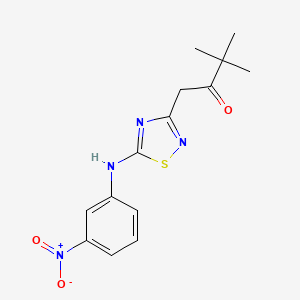 molecular formula C14H16N4O3S B4834141 3,3-dimethyl-1-{5-[(3-nitrophenyl)amino]-1,2,4-thiadiazol-3-yl}-2-butanone 