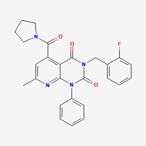 molecular formula C26H23FN4O3 B4834143 3-(2-fluorobenzyl)-7-methyl-1-phenyl-5-(1-pyrrolidinylcarbonyl)pyrido[2,3-d]pyrimidine-2,4(1H,3H)-dione 