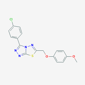 molecular formula C17H13ClN4O2S B483415 3-(4-Chlorophenyl)-6-[(4-methoxyphenoxy)methyl][1,2,4]triazolo[3,4-b][1,3,4]thiadiazole CAS No. 877804-26-7