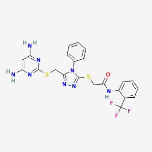 molecular formula C22H19F3N8OS2 B4834177 2-[(5-{[(4,6-diamino-2-pyrimidinyl)thio]methyl}-4-phenyl-4H-1,2,4-triazol-3-yl)thio]-N-[2-(trifluoromethyl)phenyl]acetamide 