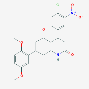 molecular formula C23H21ClN2O6 B4834212 4-(4-chloro-3-nitrophenyl)-7-(2,5-dimethoxyphenyl)-4,6,7,8-tetrahydro-2,5(1H,3H)-quinolinedione 