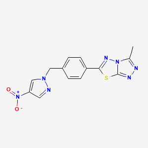 molecular formula C14H11N7O2S B4834501 3-methyl-6-{4-[(4-nitro-1H-pyrazol-1-yl)methyl]phenyl}[1,2,4]triazolo[3,4-b][1,3,4]thiadiazole 