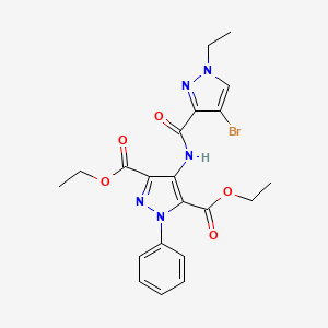 molecular formula C21H22BrN5O5 B4834504 diethyl 4-{[(4-bromo-1-ethyl-1H-pyrazol-3-yl)carbonyl]amino}-1-phenyl-1H-pyrazole-3,5-dicarboxylate 