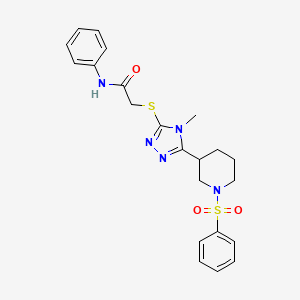 molecular formula C22H25N5O3S2 B4834557 2-({4-methyl-5-[1-(phenylsulfonyl)-3-piperidinyl]-4H-1,2,4-triazol-3-yl}thio)-N-phenylacetamide 