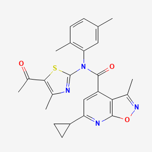 molecular formula C25H24N4O3S B4834578 N-(5-acetyl-4-methyl-1,3-thiazol-2-yl)-6-cyclopropyl-N-(2,5-dimethylphenyl)-3-methylisoxazolo[5,4-b]pyridine-4-carboxamide 