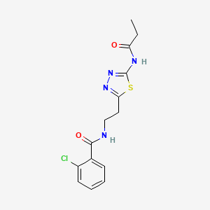 molecular formula C14H15ClN4O2S B4834636 2-chloro-N-{2-[5-(propionylamino)-1,3,4-thiadiazol-2-yl]ethyl}benzamide 