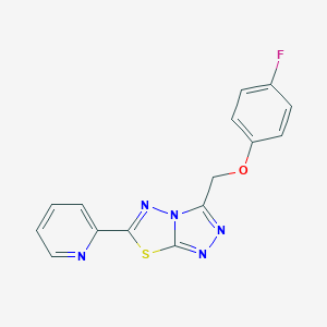 molecular formula C15H10FN5OS B483478 3-[(4-Fluorophenoxy)methyl]-6-pyridin-2-yl[1,2,4]triazolo[3,4-b][1,3,4]thiadiazole CAS No. 892675-38-6