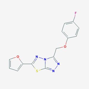 molecular formula C14H9FN4O2S B483481 3-[(4-Fluorophenoxy)methyl]-6-(2-furyl)[1,2,4]triazolo[3,4-b][1,3,4]thiadiazole CAS No. 892675-36-4