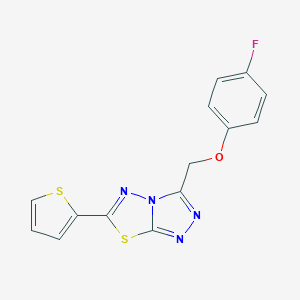 molecular formula C14H9FN4OS2 B483482 3-[(4-Fluorophenoxy)methyl]-6-(2-thienyl)[1,2,4]triazolo[3,4-b][1,3,4]thiadiazole CAS No. 892675-37-5