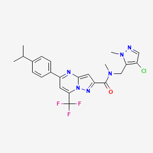 molecular formula C23H22ClF3N6O B4834900 N-[(4-chloro-1-methyl-1H-pyrazol-5-yl)methyl]-5-(4-isopropylphenyl)-N-methyl-7-(trifluoromethyl)pyrazolo[1,5-a]pyrimidine-2-carboxamide 