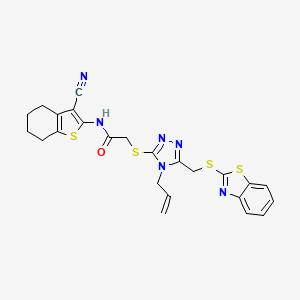 molecular formula C24H22N6OS4 B4835232 2-({4-allyl-5-[(1,3-benzothiazol-2-ylthio)methyl]-4H-1,2,4-triazol-3-yl}thio)-N-(3-cyano-4,5,6,7-tetrahydro-1-benzothien-2-yl)acetamide 