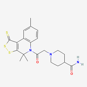 molecular formula C21H25N3O2S3 B4835320 1-[2-oxo-2-(4,4,8-trimethyl-1-thioxo-1,4-dihydro-5H-[1,2]dithiolo[3,4-c]quinolin-5-yl)ethyl]-4-piperidinecarboxamide 