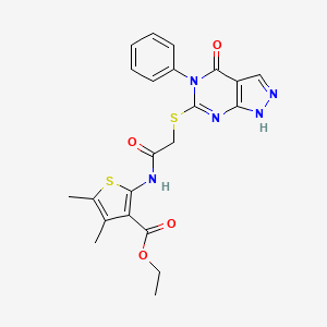 molecular formula C22H21N5O4S2 B4835330 ethyl 4,5-dimethyl-2-({[(4-oxo-5-phenyl-4,5-dihydro-1H-pyrazolo[3,4-d]pyrimidin-6-yl)thio]acetyl}amino)-3-thiophenecarboxylate 