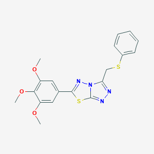molecular formula C19H18N4O3S2 B483539 3-[(Phenylsulfanyl)methyl]-6-(3,4,5-trimethoxyphenyl)[1,2,4]triazolo[3,4-b][1,3,4]thiadiazole CAS No. 892678-98-7