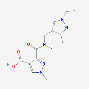 molecular formula C14H19N5O3 B4835431 3-{[[(1-ethyl-3-methyl-1H-pyrazol-4-yl)methyl](methyl)amino]carbonyl}-1-methyl-1H-pyrazole-4-carboxylic acid 