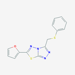 molecular formula C14H10N4OS2 B483555 6-(Furan-2-yl)-3-(phenylsulfanylmethyl)-[1,2,4]triazolo[3,4-b][1,3,4]thiadiazole CAS No. 892675-23-9