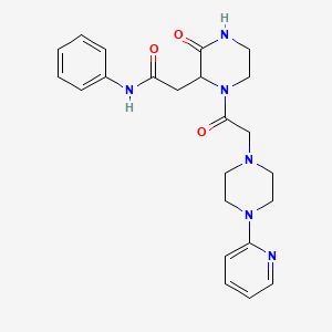 molecular formula C23H28N6O3 B4835585 2-(3-oxo-1-{[4-(2-pyridinyl)-1-piperazinyl]acetyl}-2-piperazinyl)-N-phenylacetamide 