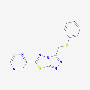 molecular formula C14H10N6S2 B483560 3-[(Phenylthio)methyl]-6-pyrazin-2-yl[1,2,4]triazolo[3,4-b][1,3,4]thiadiazole CAS No. 892675-28-4