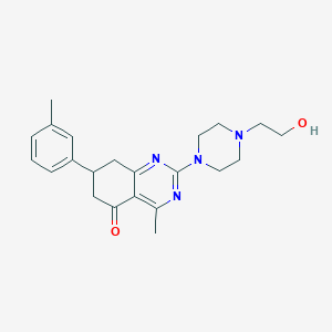 molecular formula C22H28N4O2 B4835604 2-[4-(2-hydroxyethyl)-1-piperazinyl]-4-methyl-7-(3-methylphenyl)-7,8-dihydro-5(6H)-quinazolinone 